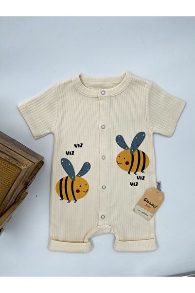 Gleamy HAZELNUT BEBE KIDS - Ari Patterned Fence Short Sleeve Shorts Jumpsuit 100% Cotton