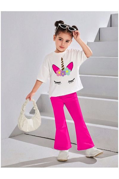 bebekpare Girl's Flared Leg Summer Suit Printed