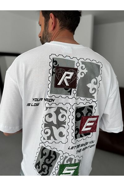 BYBASICMAN White Low Vision Patch Oversize T-Shirt Res-5202