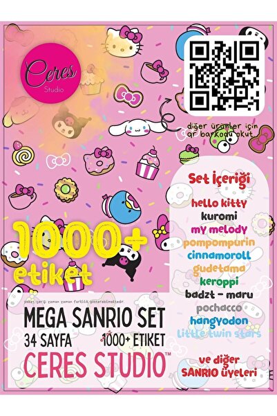 Ceres Studio Sanrio Sticker Set Hello Kitty Kuromi Melody Cinnamoroll 34 Syf 1000 Journal Telefon Etiket