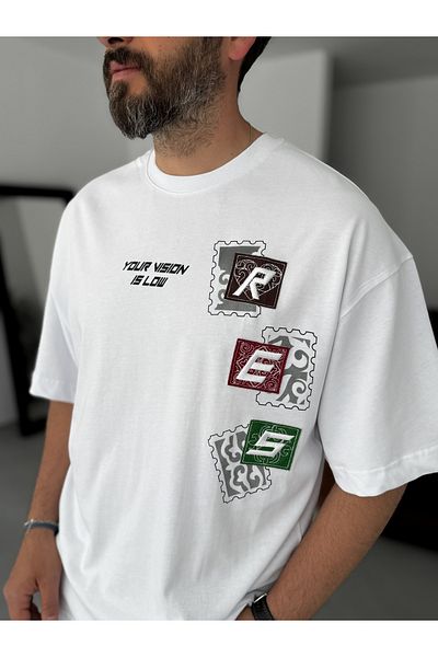 BYBASICMAN White Low Vision Patch Oversize T-Shirt Res-5202