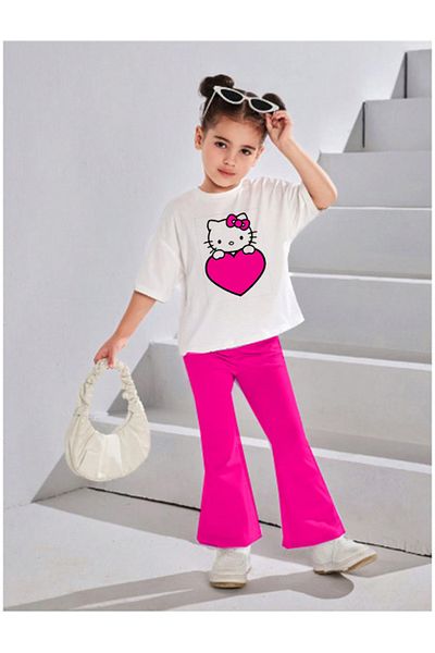 bebekpare Girl's Flared Summer Suit Hello Kity Printed