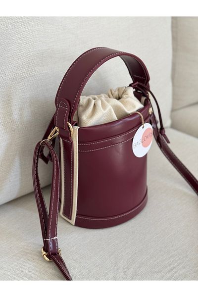 BAGLOVİS Shirred Mouth Bucket Model Burgundy Color Women's Hand and Shoulder Bag En20 Uzn20