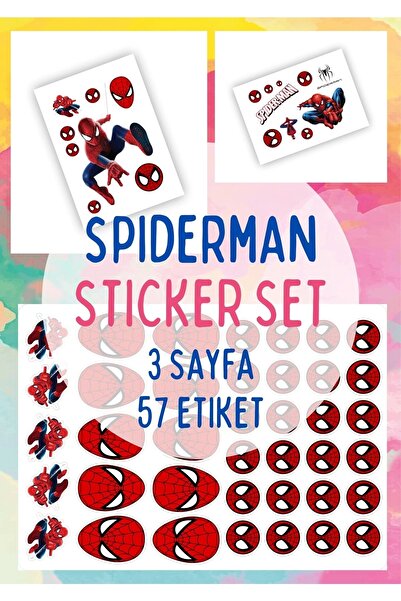 Ceres Studio Spiderman Sticker Set - 13x18cm Tek Sayfa 9x13cö 2 Sayfa Toplam 57 Adet Etiket