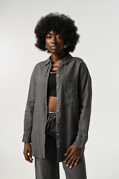 Orfeo Negro Women's 100% Linen Single Pocket Shirt