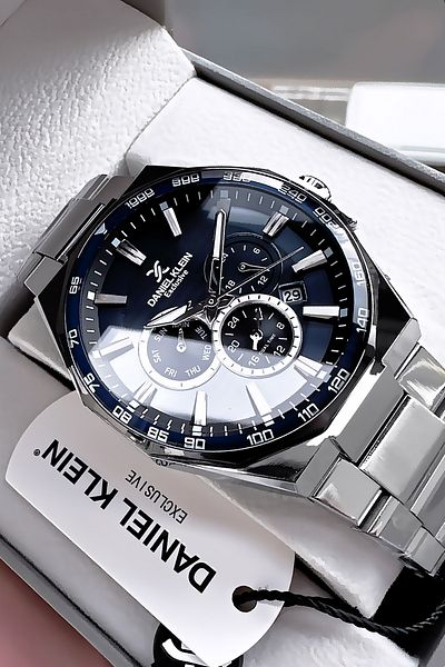 Daniel Klein Exclusif Men's Wristwatch 3 Atm Waterproof Silver Color Steel Band
