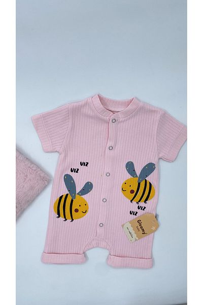 Gleamy HAZELNUT BEBE KIDS - Ari Patterned Fence Short Sleeve Shorts Jumpsuit 100% Cotton