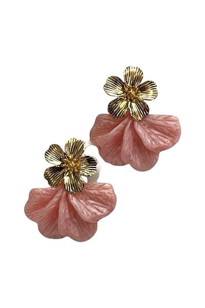 Pao Rosa Pink Flower Earrings with Gold Detail