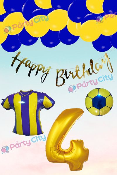 Party City Σετ μπαλόνι με θέμα το 4 ετών Fan Yellow-navy blue Σετ μπαλόνι με φύλλο μπαλόνι με φύλλο μπαλόνι Concept