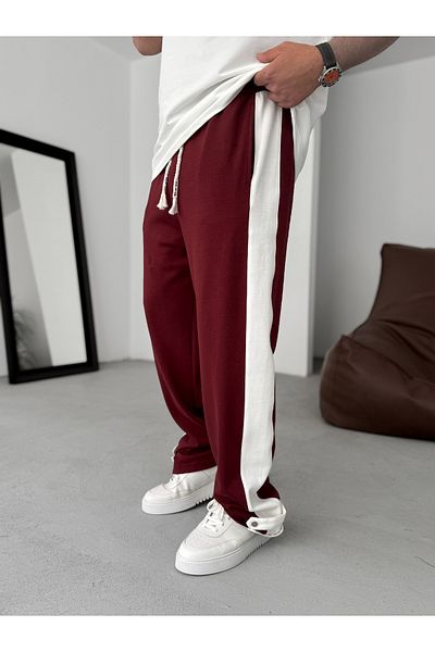 BYBASICMAN Claret Red Buttoned Striped Tube Leg Tracksuit Res-5136