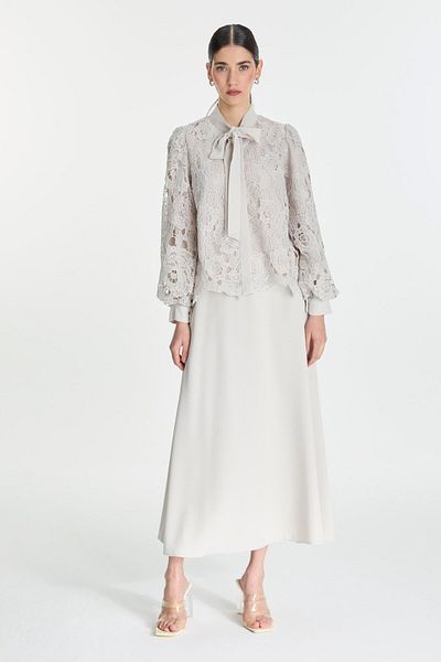 Zühre Bow Detailed Lace Gray Double Set Tk-1452