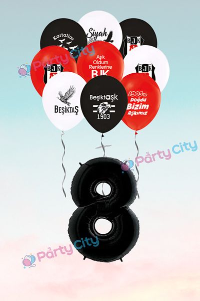 Party City 8 Years Old Fan Black-White Themed Mini Balloon Set - Number Foil Balloon - Party Celebration Set