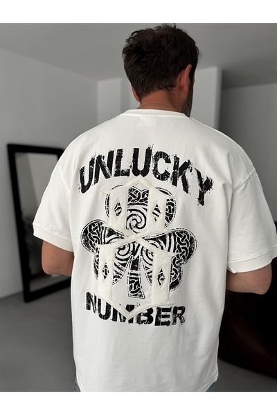BYBASICMAN White Unlucky Number Printed Oversize T-Shirt Res-5183