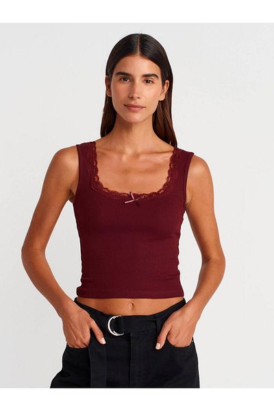 Coral Strappy Lace Badi Burgundy