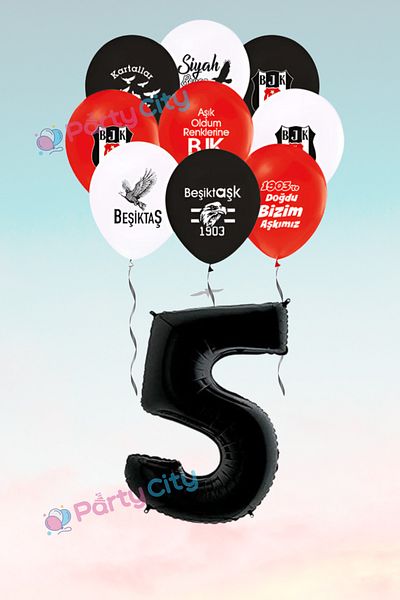 Party City Σετ μίνι μπαλόνι με θέμα 5 ετών Fan Black-white - Number Foil Balloon - Party Celebration Set