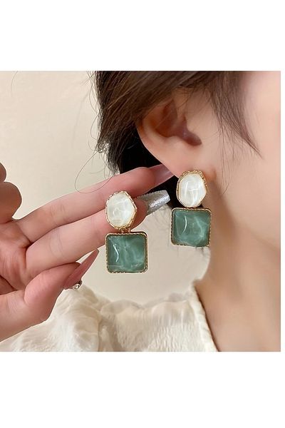 mos&more Green White 4 Seasonal Gold Women's Earrings