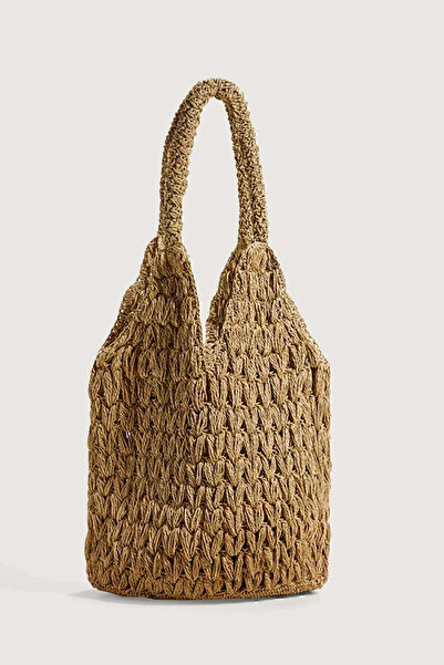 TOM SHOP ASTARLI - Kadın Vizon Renk El Yapımı Kağıt Ip Örgü Günlük Omuz Çantası-delikli Torba Çanta|yazlık