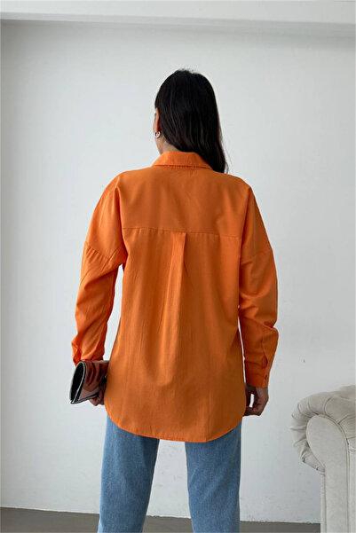 oshebu Portocaliu – Cămașă oversize pentru femei, cu umăr dezactivat