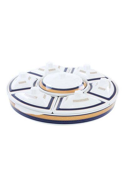 ROYALFORD Rotating Serving Tray Blue/White/Beige 35cm