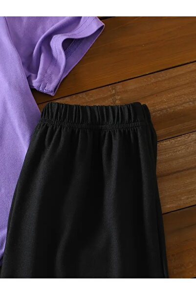 vinraus Girl\Boy Lilac-Black Cute Capybara Printed Combed Cotton Shorts-Tshirt Set