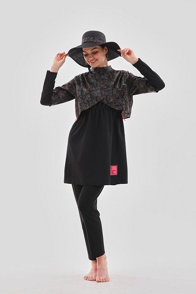 MAG FASHİON Plus Size Pleat Detailed 3 Piece Hijab Swimsuit - Full Covered Burkini