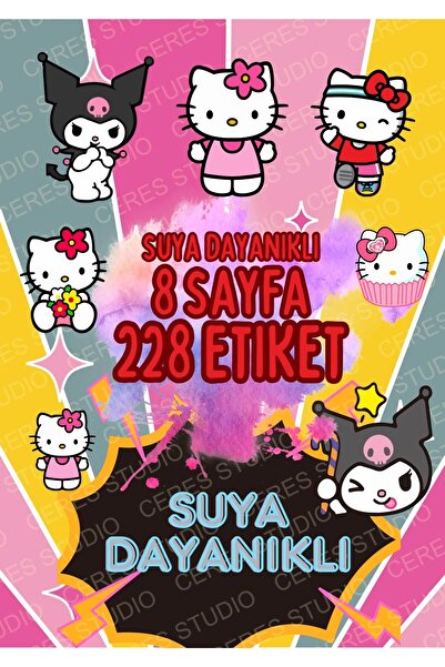 Ceres Studio YENİ! Sanrio SUYA DAYANIKLI Etiket Sticker Set Hello Kitty Kurom...