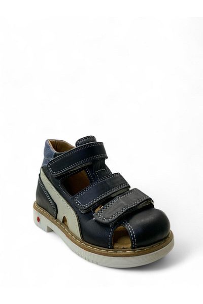 Tuğba Ortopedi 694 Full Orthopedic 100% Genuine Leather Boy's Preschool Black Corset Sandals