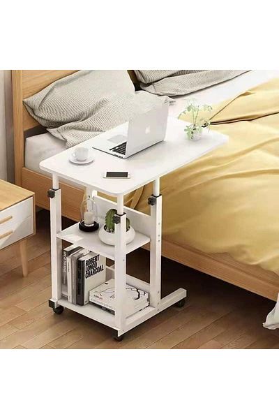 1st Portable Laptop Table for Bed with 4 Wheels (40*80 cm) White