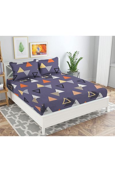 TSUMAB Bold Geometric Purple Harmony Bedding Set - Modern Geometric Bed Sheet for Stylish Bedrooms