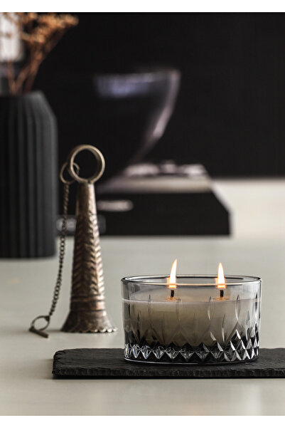 Dark Pastel Scented Candle Anthracite Double Ribbed