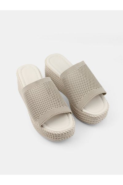 MAGGIO Women's Beige Wedge Heel Daily Knitwear Slippers