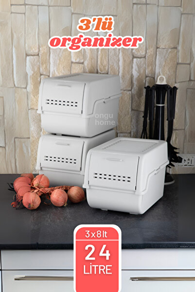 ongu home 3'lü Set Organizer Erzak Kutusu Saklama Kutusu Soğanlık Sebzelik Se...