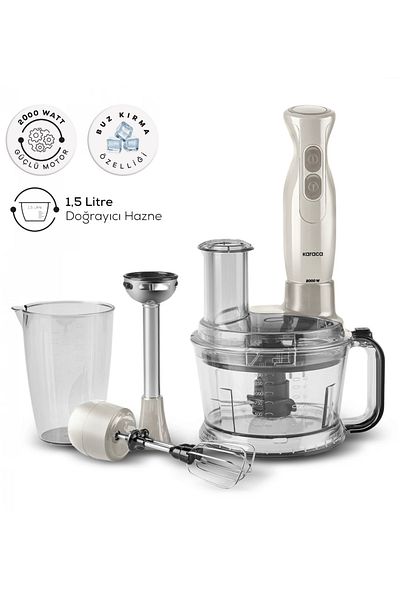 Karaca Food Processor 1.5 L Large Bowl, Turbo Function 2000 W Powerful Motor