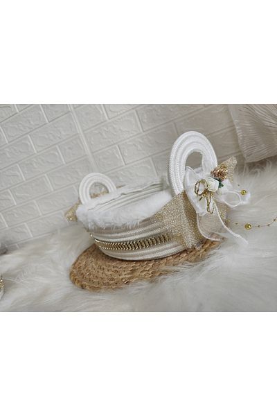 RH GALAXİ TEKSTİL Hürrem Sultan 2-Piece Luxury Dowry Basket |   Handmade Sugar Bowl & Organizer with Gold Detail
