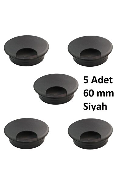 Adilon Masa Üstü Kablo Kanalı Deliği Kapağı Siyah Masa Kapağı 6 cm (5 Adet)