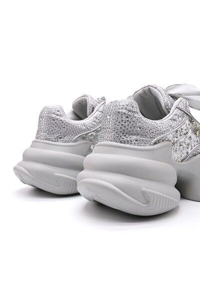 Tmall Pantofi sport pentru femei, din material textil cu pietre, D1381, argintii