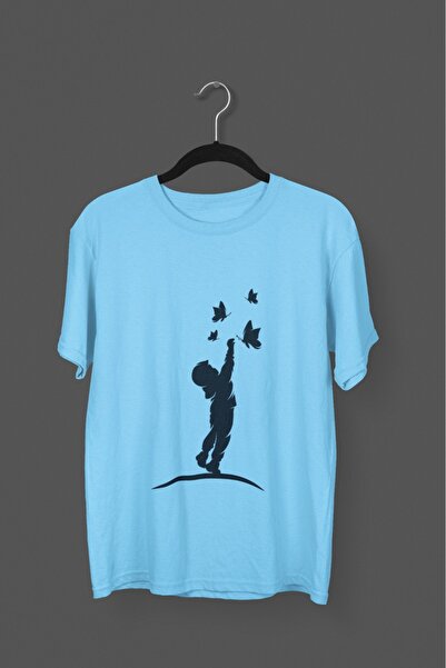 Butik رجل/امرأة - الأطفال والفراشات - تي شيرت مطبوع برقبة دائرية وأكمام قصيرة