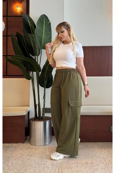 Butik Nilyam Γυναικείο παντελόνι μεγάλου μεγέθους Lycra ψηλόμεσο Cargo Pocket Crepe 21059