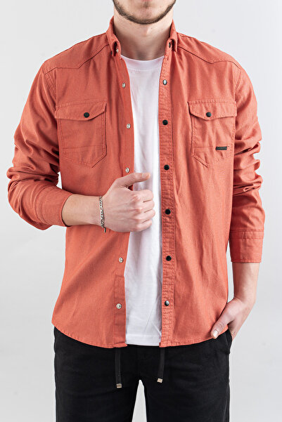 bombe Men's Slim Fit Slim Fit Men's Denim Shirt Pomegranate