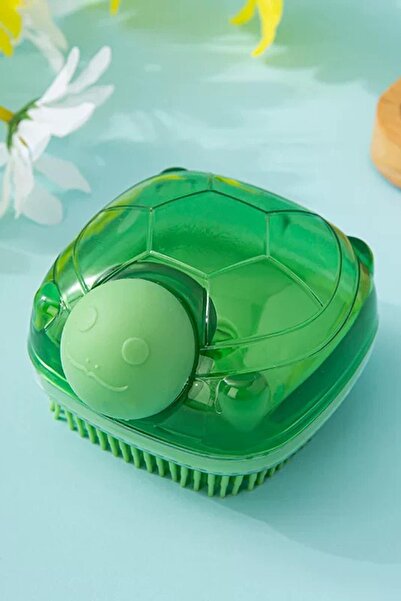 TAKIŞTIR Βούρτσα πλυσίματος μαλλιών από σιλικόνη με θάλαμο σαμπουάν για μασάζ στα μαλλιά με πράσινη φιγούρα χελώνας