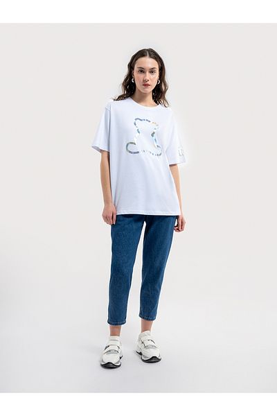 Loft Tricou de damă cu croiala relaxată - mânecă scurtă