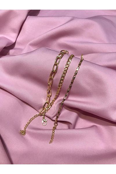 TÜKKAN ACCESSORİES Set of 3 Gold Plated Chain Bracelets