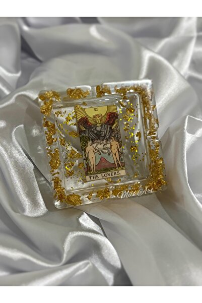 Milo Art The Lovers Aşıklar Tarot Kartlı Epoksi Küllük Altın Varaklı Epoksi K...