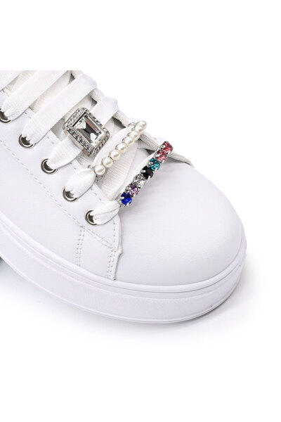 Tmall Pantofi sport de dama,Din Piele ecologica,Cu pietre,D1374,Alb cu Silver