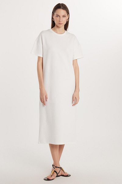 Tudors Women's Regular Fit Short Sleeve Stretch Fabric Pocket Crew Neck Ecru Dress