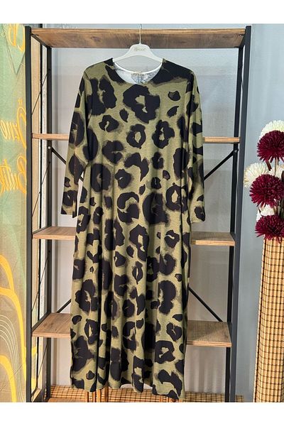 ÖZNE BUTİK Women's 100% Organic Cotton Lycra A-Line Crew Neck Dress