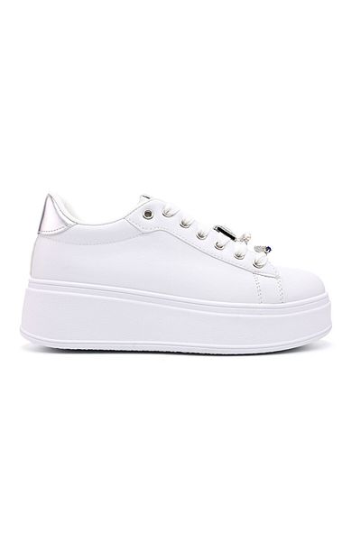 Tmall Pantofi sport de dama,Din Piele ecologica,Cu pietre,D1374,Alb cu Silver