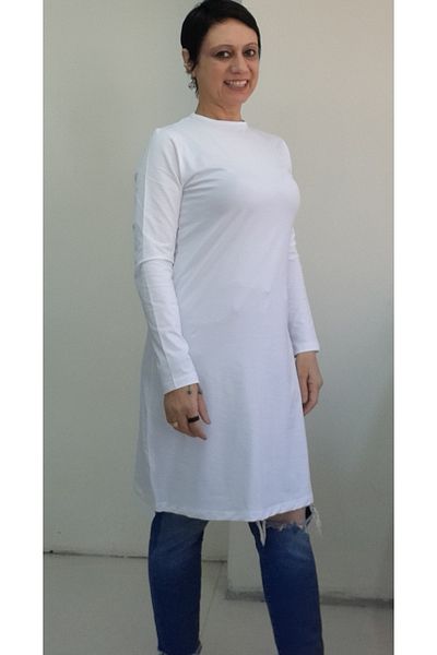Mertcan Butik White Crew Neck Long Sleeve Combed Viscose Hijab Inner Tunic T-Shirt