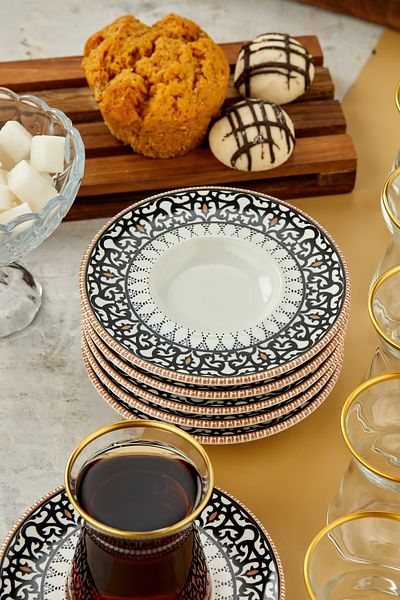 Babion 12-Piece 6-Person Tea Cups and Saucers with Gold Decor, Teaware, Tea Set