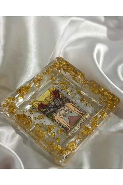 Milo Art The Lovers Lovers Tarot Card Epoxy Ashtray Gold Leaf Epoxy Ashtray Ashtray